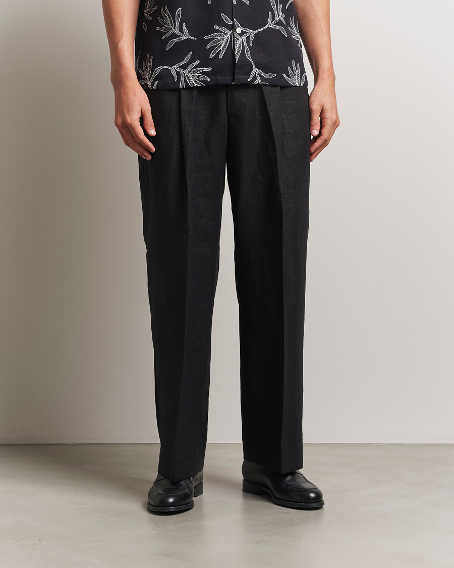 Men | Trousers | NN07 | Kay Relaxed Fit Linen Trousers Black