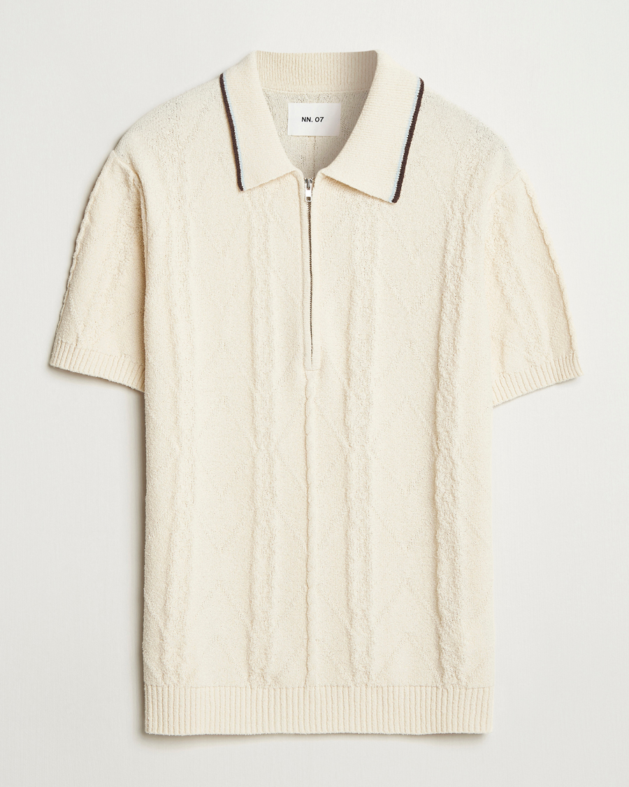 Men | Polo Shirts | NN07 | Gustav Bouclé Half Zip Polo Ivory