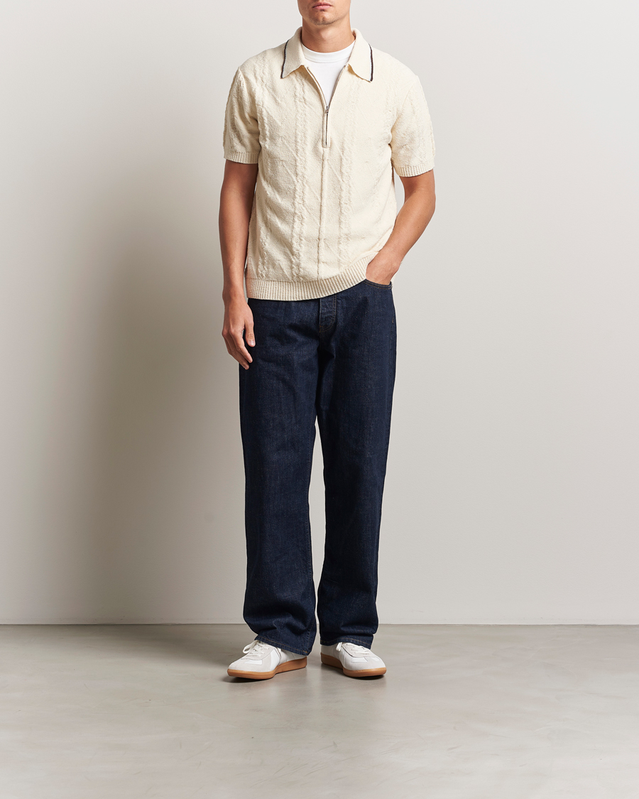 Men | Polo Shirts | NN07 | Gustav Bouclé Half Zip Polo Ivory