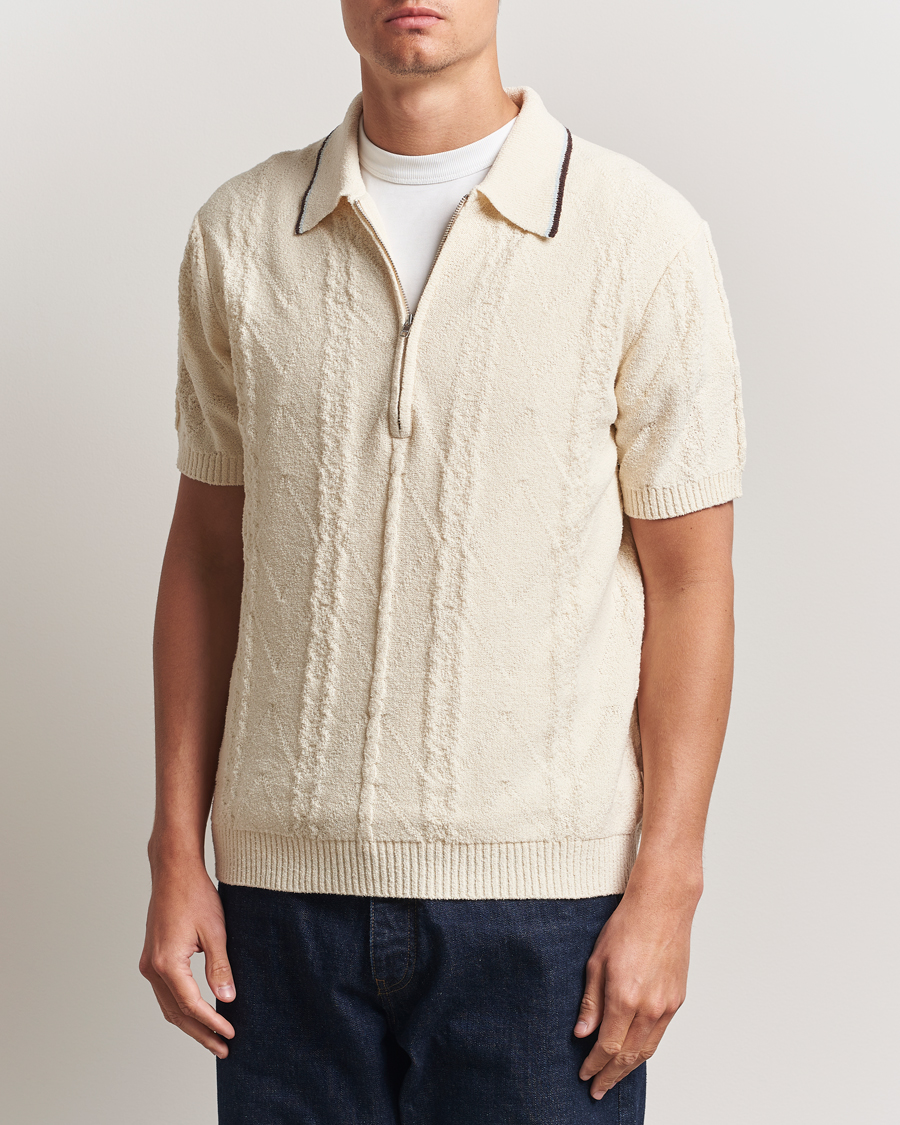 Men | Polo Shirts | NN07 | Gustav Bouclé Half Zip Polo Ivory