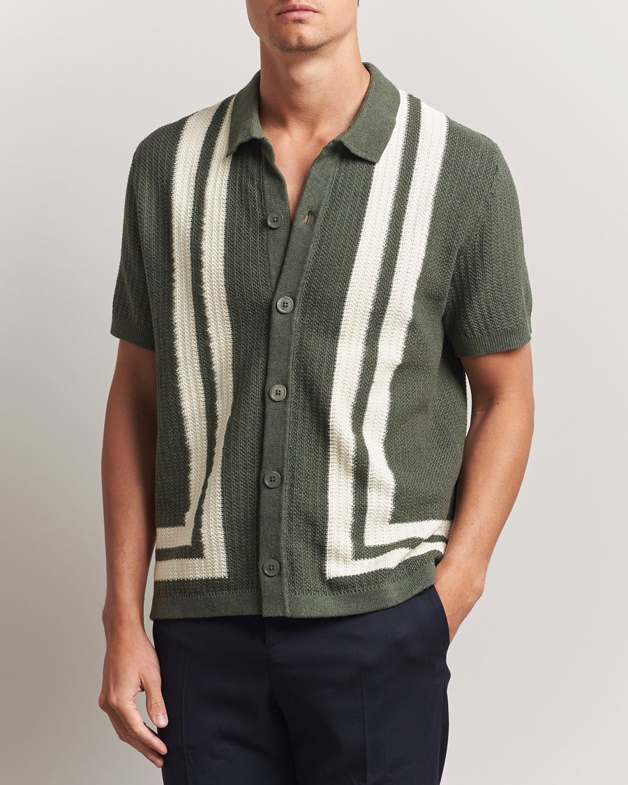 Men | Shirts | NN07 | Ares Knitted Short Sleeve Shirt Croc Green