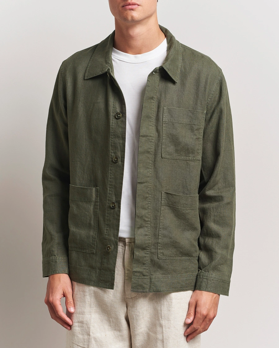 Men | Shirts | NN07 | Olav Linen Overshirt Croc Green