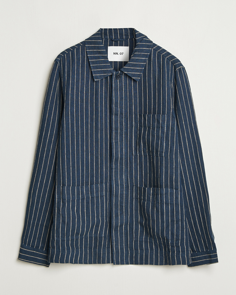Men | Shirts | NN07 | Olav Linen Pinstriped Overshirt Navy Blue