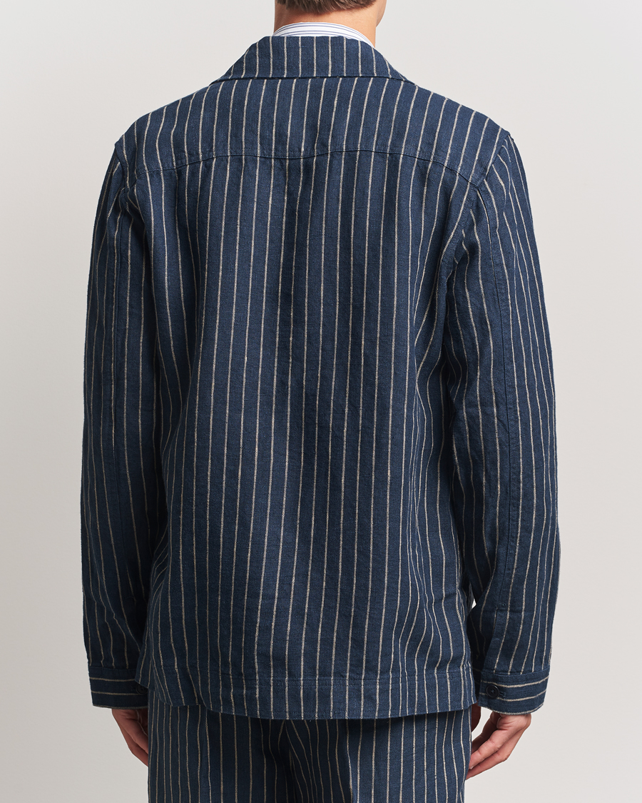 Men | Shirts | NN07 | Olav Linen Pinstriped Overshirt Navy Blue
