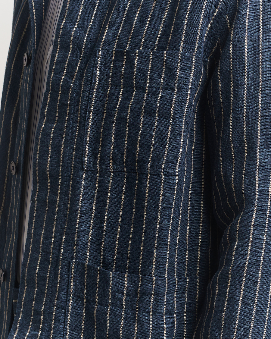 Men | Shirts | NN07 | Olav Linen Pinstriped Overshirt Navy Blue