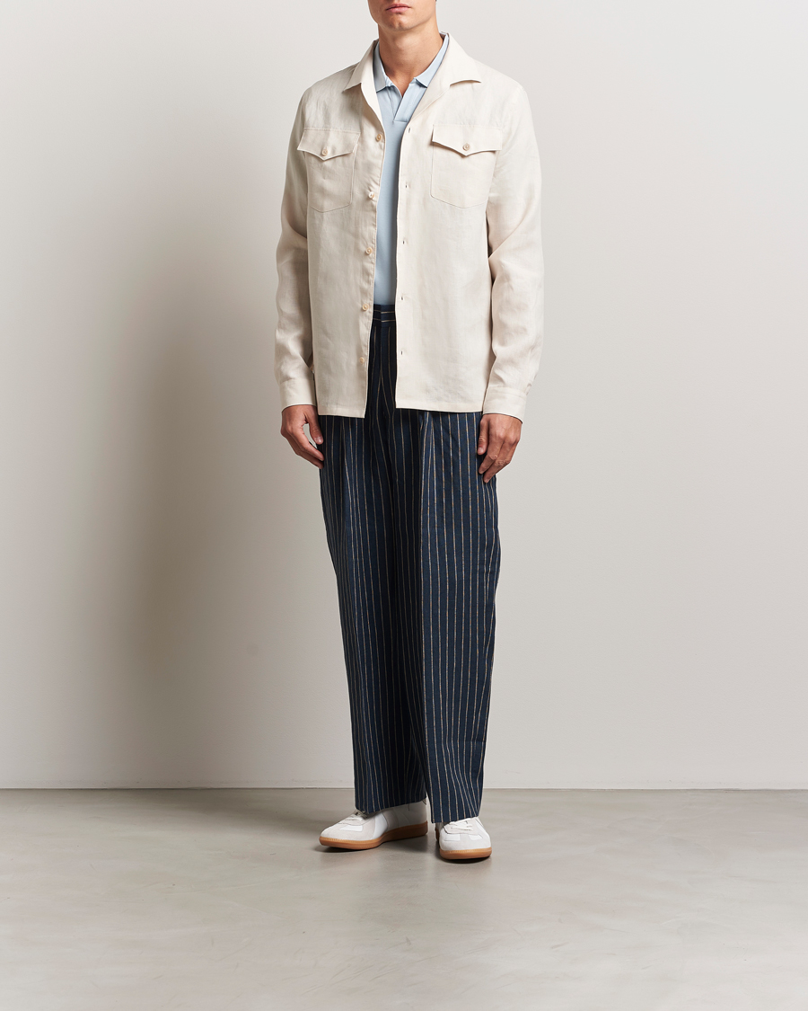 Men | Trousers | NN07 | Kay Linen Pinstriped Trousers Navy Blue