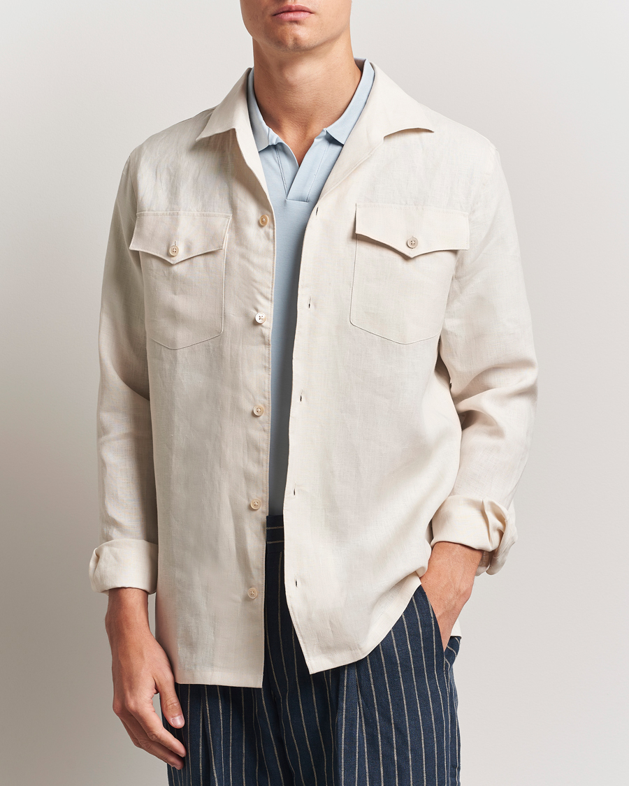 Men | Shirts | NN07 | Pax Linen Western Shirt Ivory