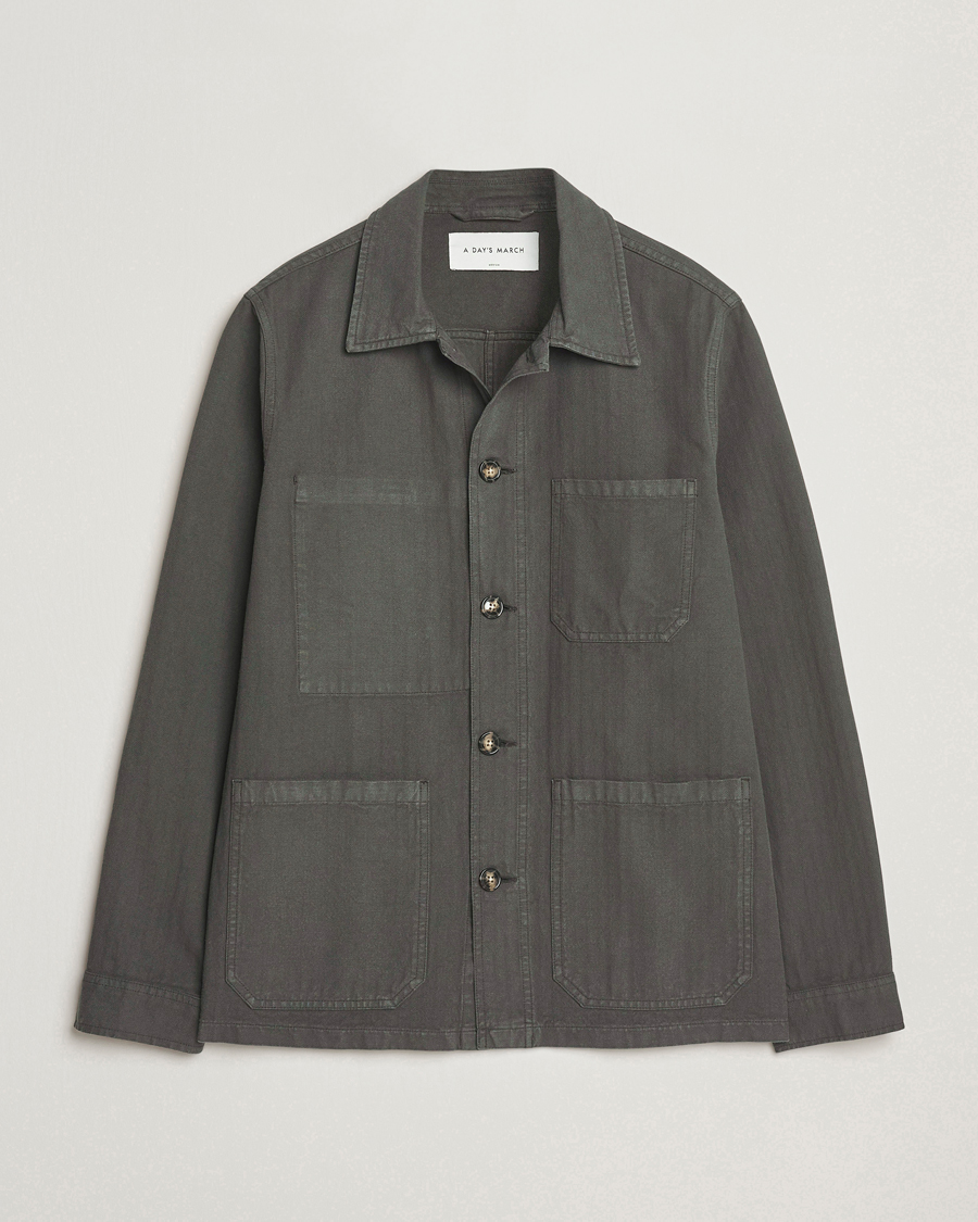 Men | Coats & Jackets | A Day's March | Herringbone Overshirt Olive
