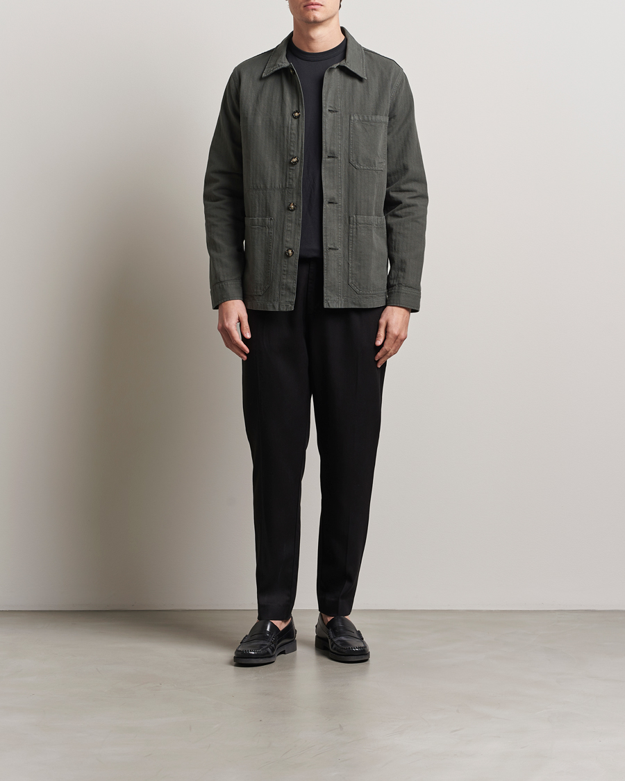 Men | Coats & Jackets | A Day's March | Herringbone Overshirt Olive