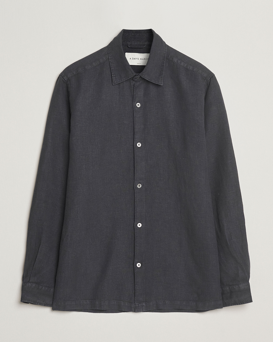 Men | Shirts | A Day's March | Clean Cut Linen Shirt Off Black