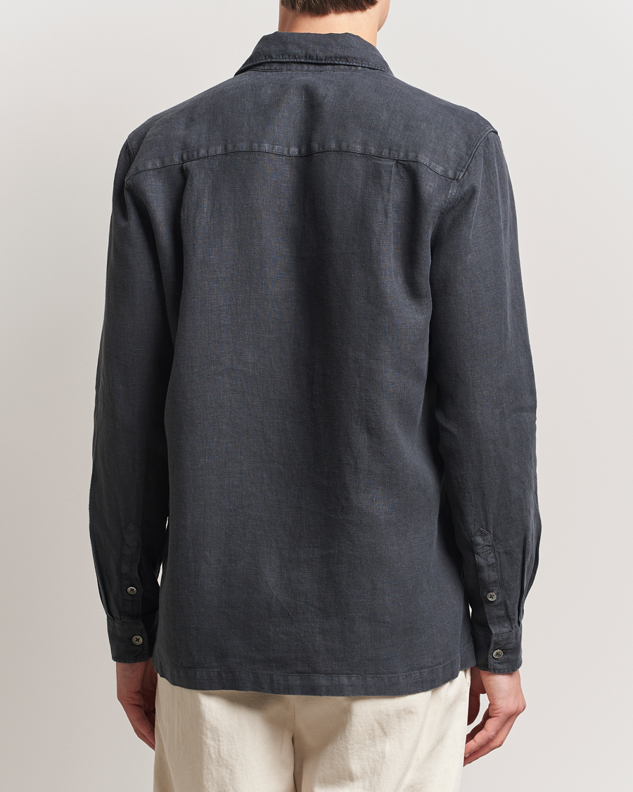 Men | Shirts | A Day's March | Clean Cut Linen Shirt Off Black