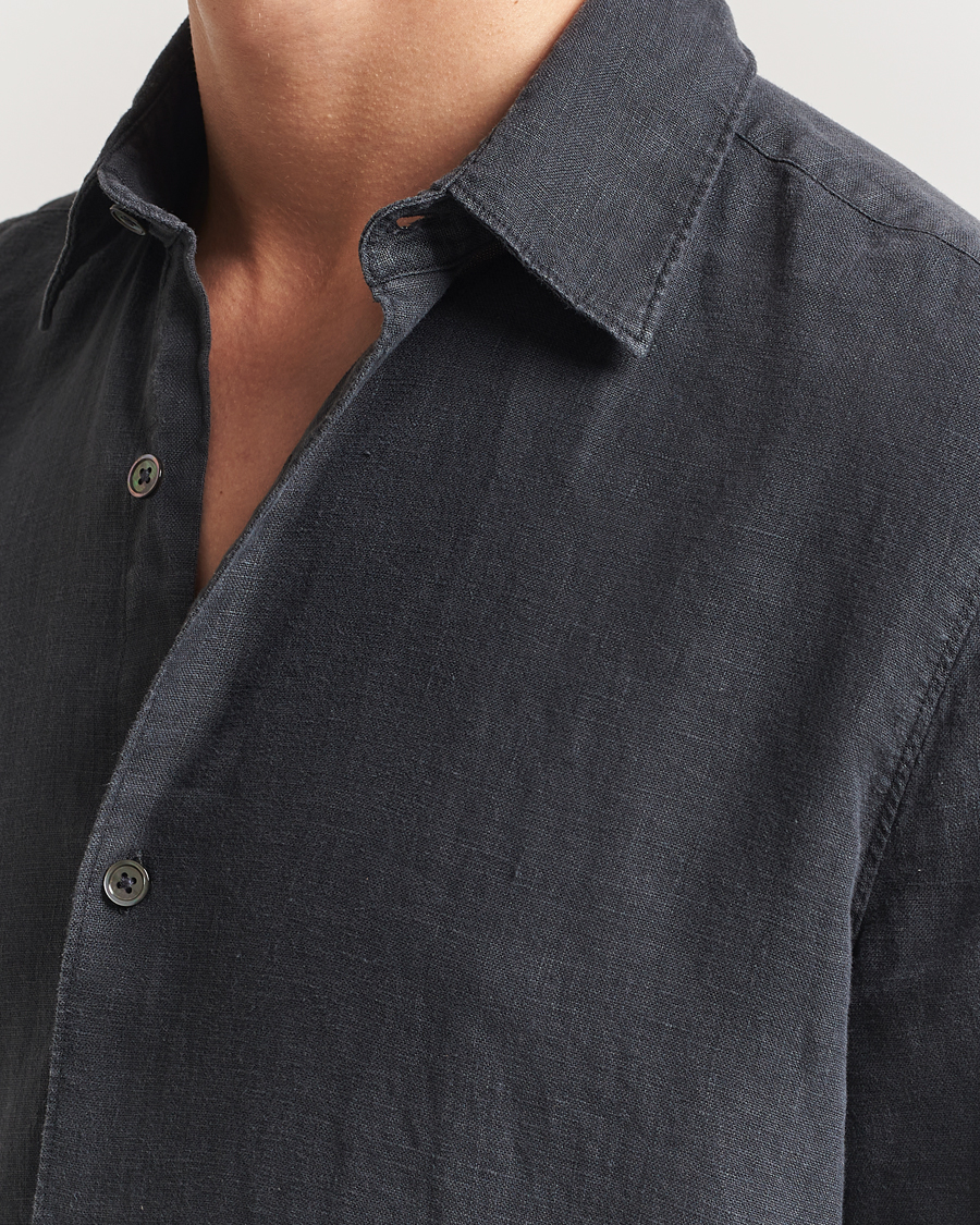 Men | Shirts | A Day's March | Clean Cut Linen Shirt Off Black