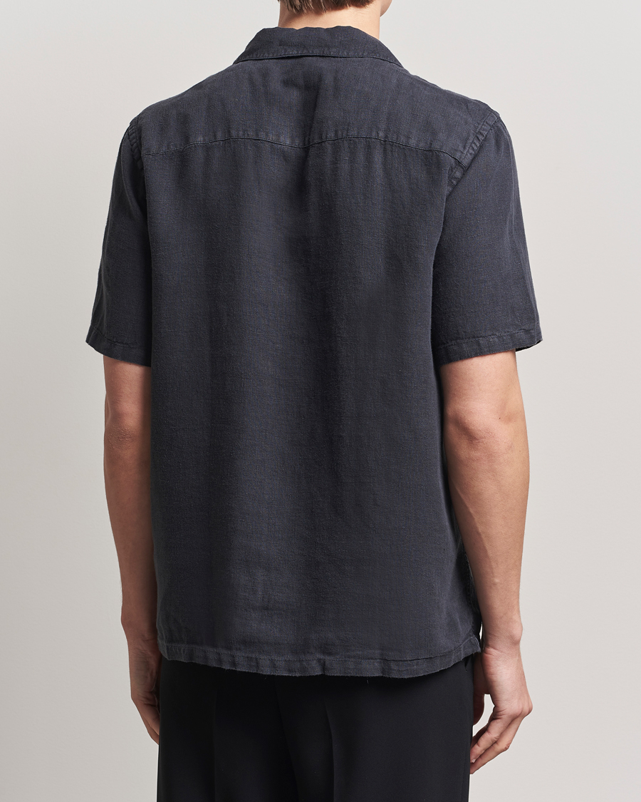 Men | Shirts | A Day's March | Yamu Linen Short Sleeve Shirt Off Black