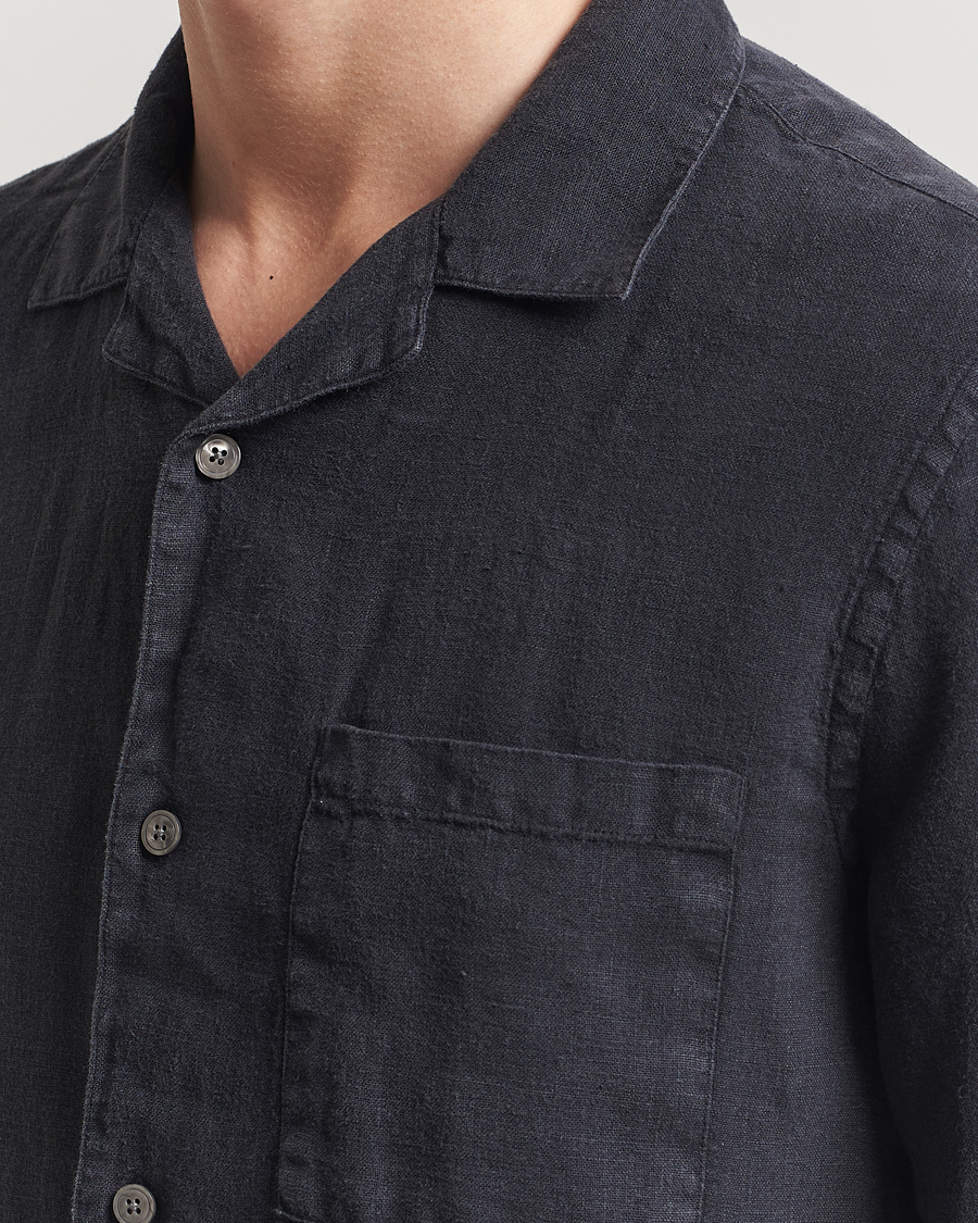 Men | Shirts | A Day's March | Yamu Linen Short Sleeve Shirt Off Black