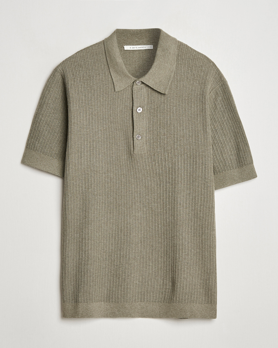 Men | Sweaters & Knitwear | A Day's March | Aspen Structure Short Sleeve Polo Safari Green