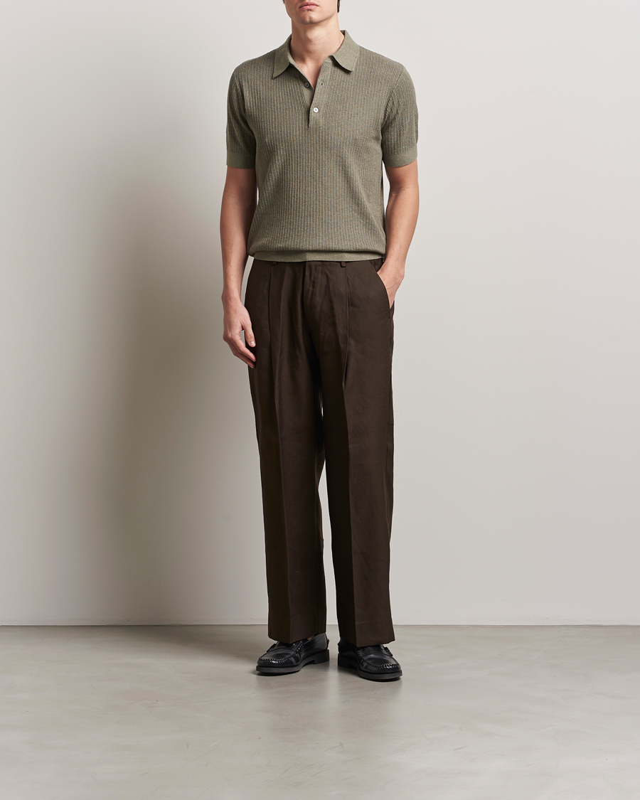 Men | Sweaters & Knitwear | A Day's March | Aspen Structure Short Sleeve Polo Safari Green