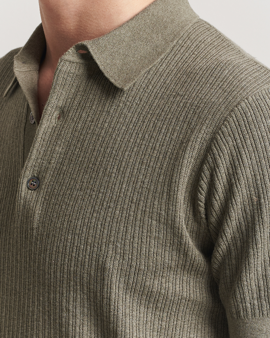 Men | Sweaters & Knitwear | A Day's March | Aspen Structure Short Sleeve Polo Safari Green