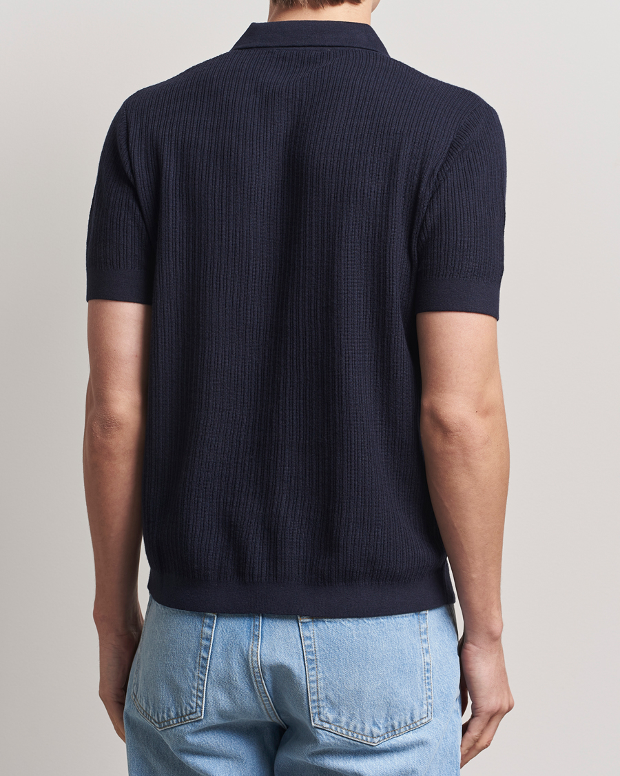 Men | Sweaters & Knitwear | A Day's March | Aspen Structure Short Sleeve Polo Navy