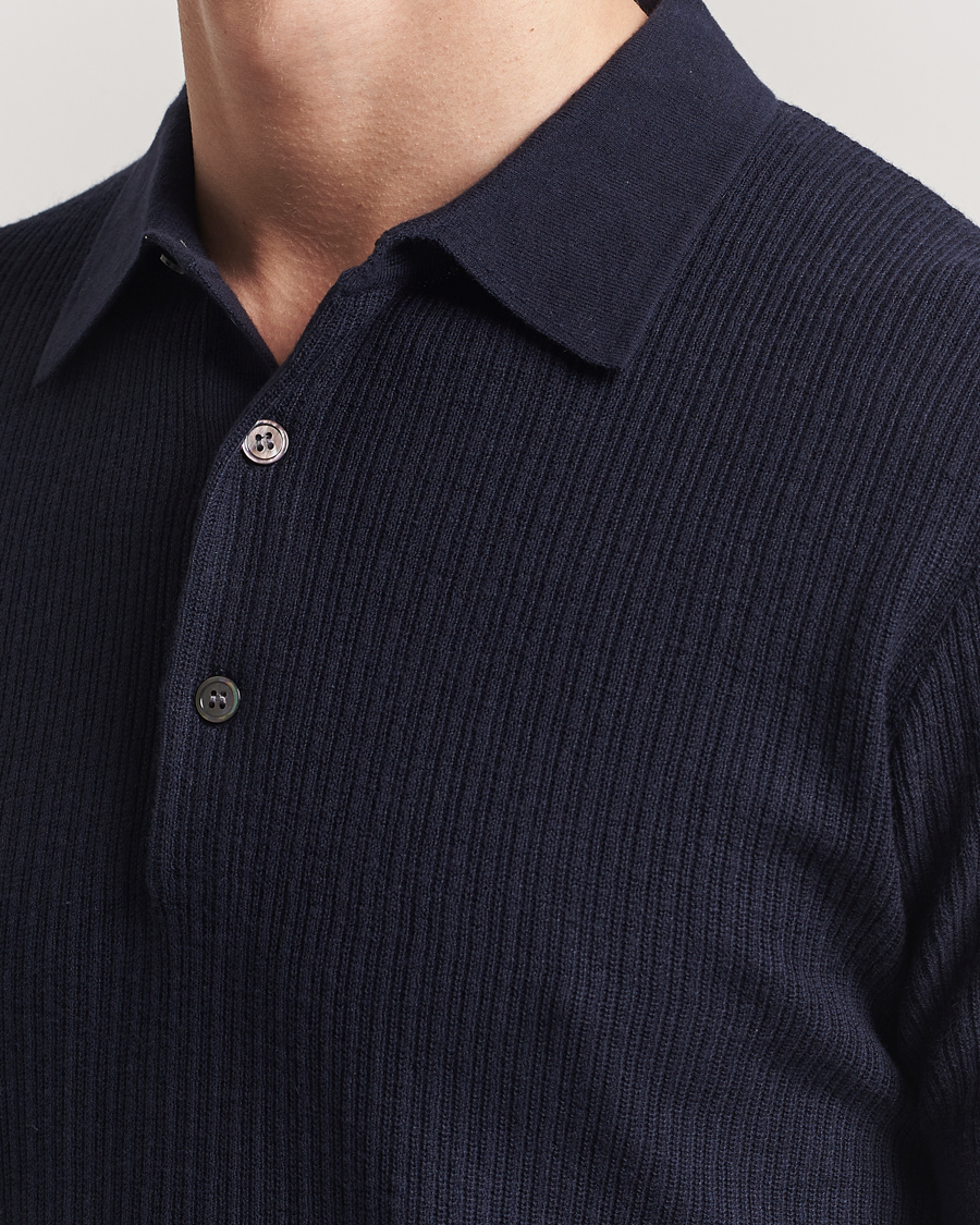 Men | Sweaters & Knitwear | A Day's March | Aspen Structure Short Sleeve Polo Navy
