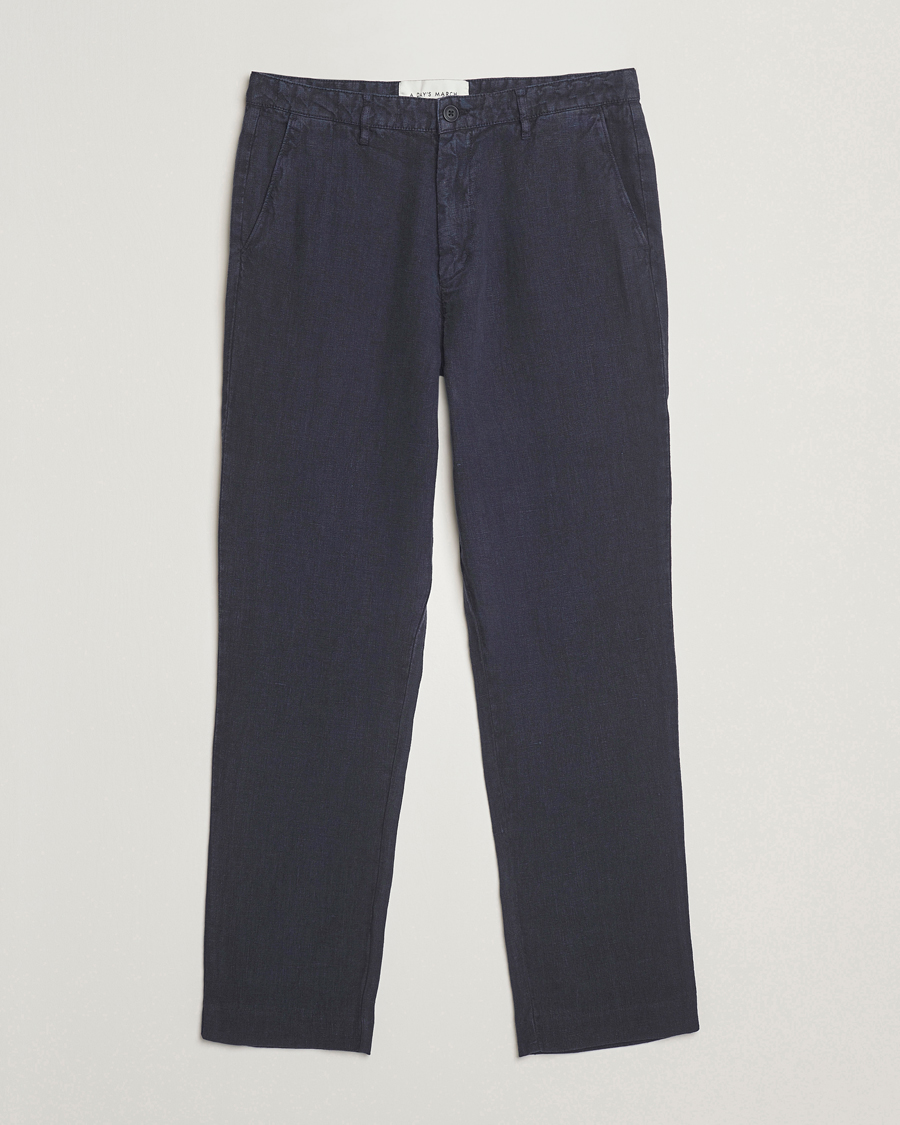 Men | Trousers | A Day's March | Madu Linen Trousers Navy