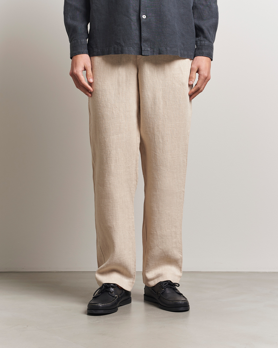 Men | Trousers | A Day's March | Tamiat Drawstring Linen Trousers Oyster