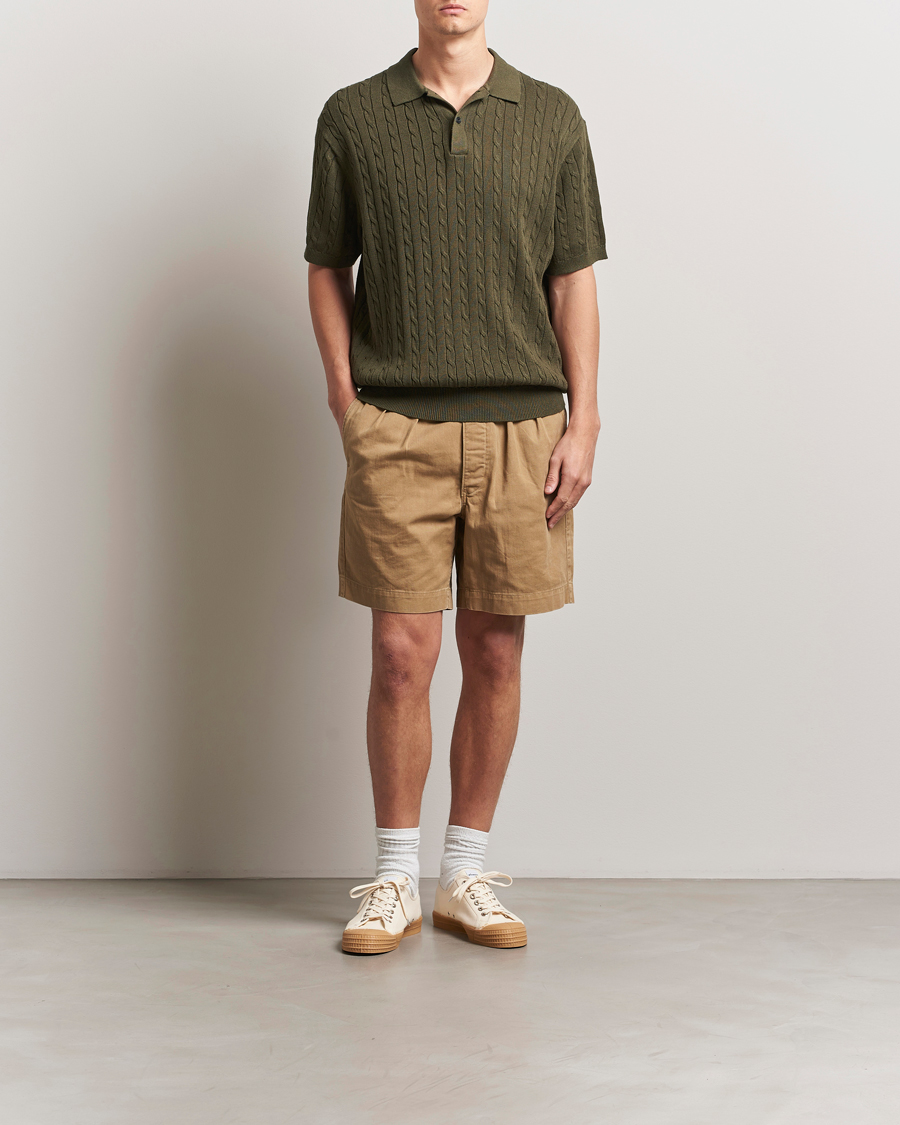 Men | Polo Shirts | BEAMS PLUS | Short Sleeve Cable Polo Olive