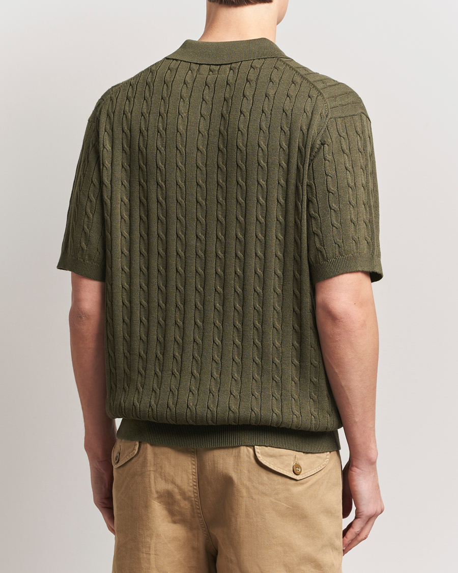 Men | Polo Shirts | BEAMS PLUS | Short Sleeve Cable Polo Olive