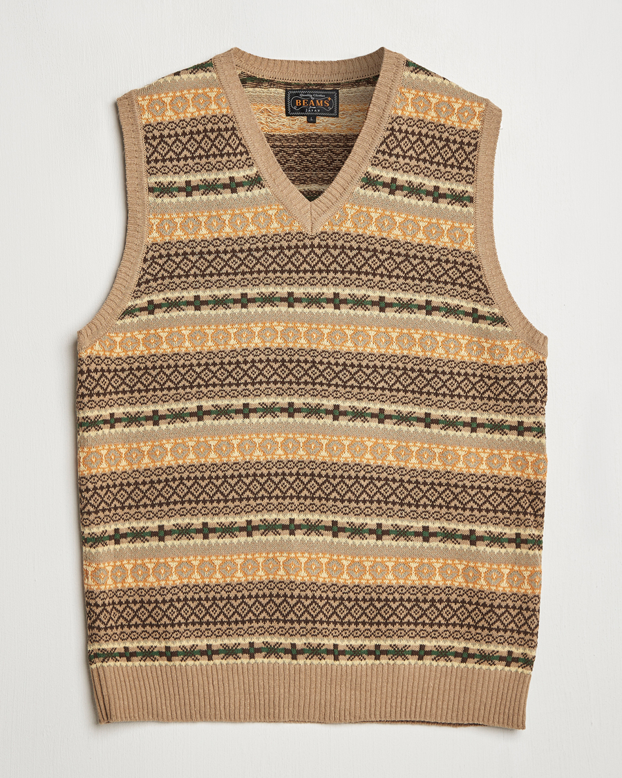 Men | Sweaters & Knitwear | BEAMS PLUS | Fairisle Vest Khaki