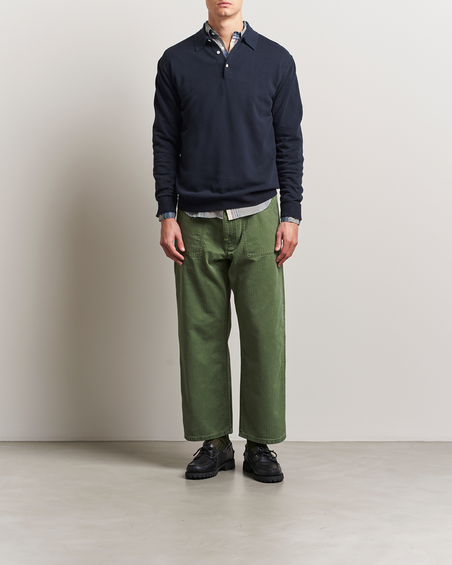 Men | Sweaters & Knitwear | BEAMS PLUS | Long Sleeve 12G Knit Polo Navy