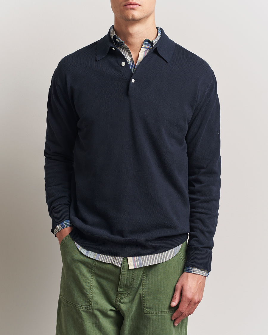 Men | Sweaters & Knitwear | BEAMS PLUS | Long Sleeve 12G Knit Polo Navy