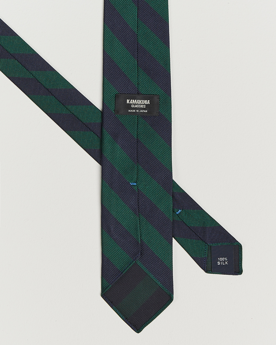Men | Ties | Kamakura Shirts | Vintage Ivy Regimental Stripe Silk Tie Navy/Green