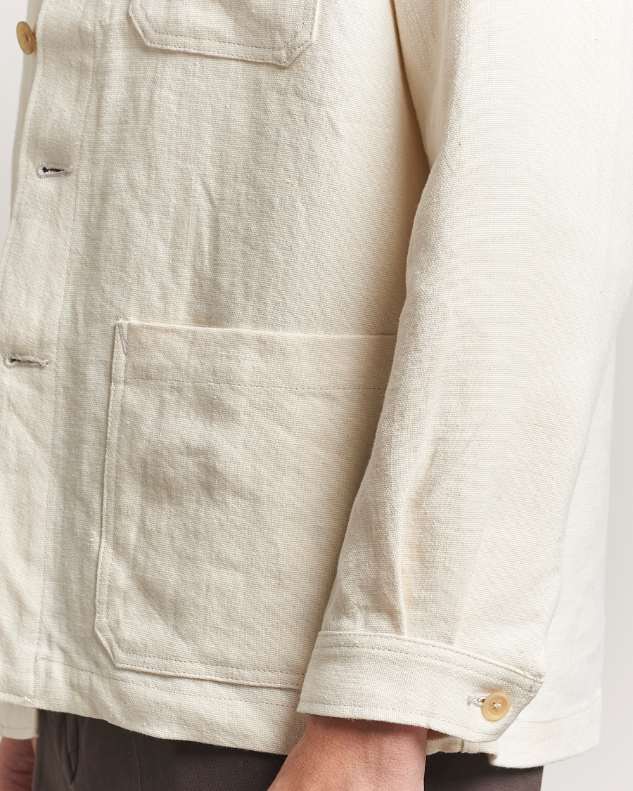 Men | Coats & Jackets | Kamakura Shirts | Linen French Worker Jacket Off White