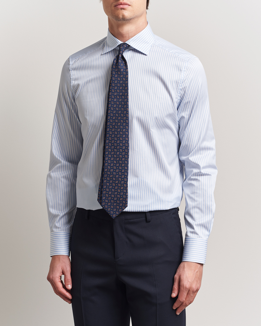 Men | Shirts | Stenströms | 1899 Slim Striped Cotton Twill Shirt Blue/White