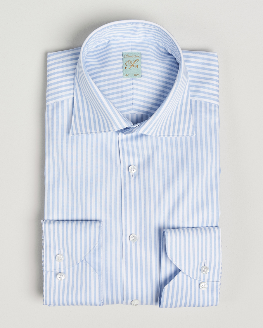 Men | Shirts | Stenströms | 1899 Striped Cotton Twill Shirt Blue/White