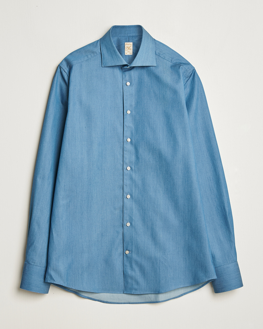 Men | Shirts | Stenströms | 1899 Slim Twofold Cotton Denim Shirt Mid Blue