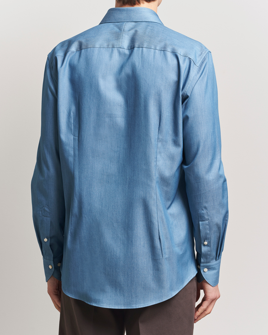 Men | Shirts | Stenströms | 1899 Twofold Cotton Denim Shirt Mid Blue