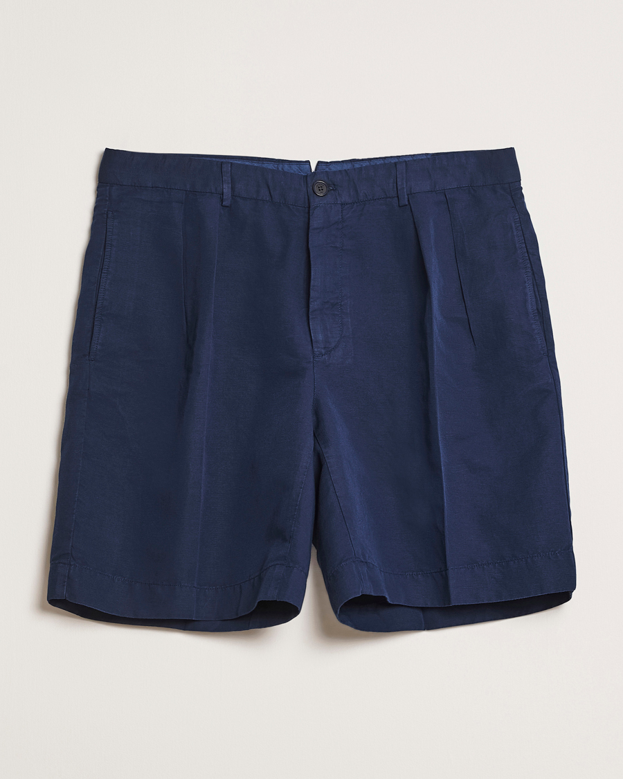 Men | Shorts | Incotex | Pleated Chinolino Shorts Navy