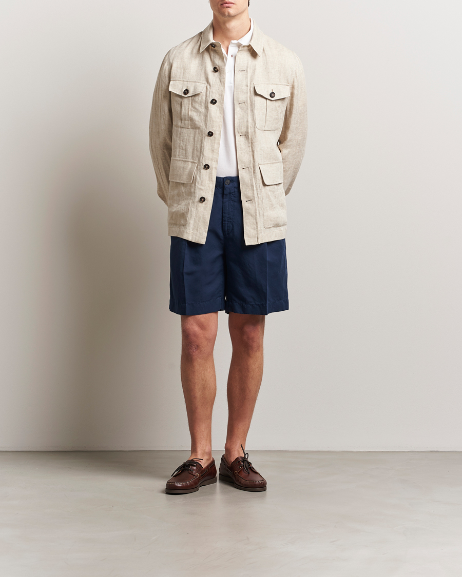 Men | Shorts | Incotex | Pleated Chinolino Shorts Navy