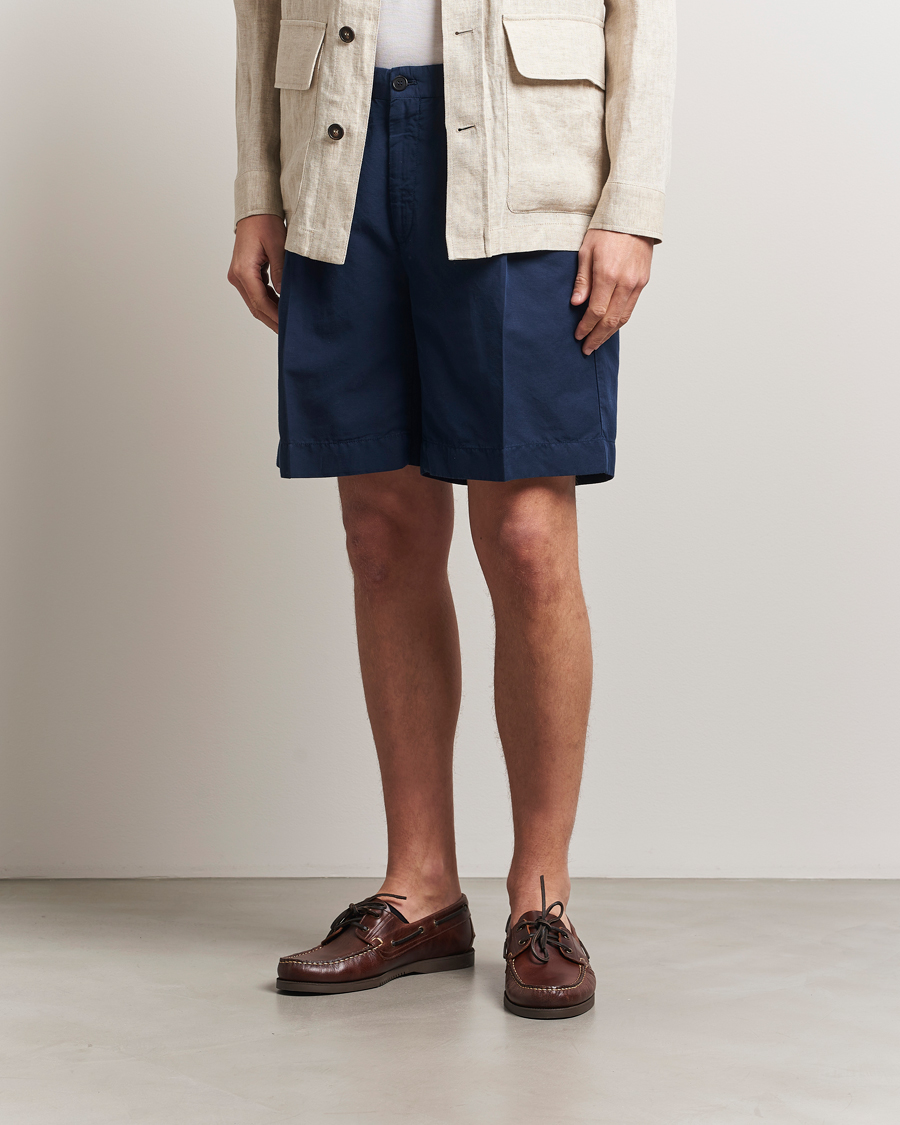 Men | Shorts | Incotex | Pleated Chinolino Shorts Navy