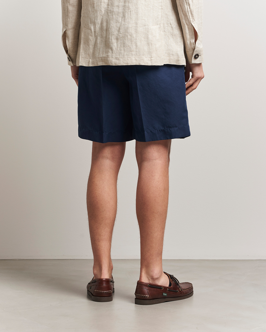 Men | Shorts | Incotex | Pleated Chinolino Shorts Navy