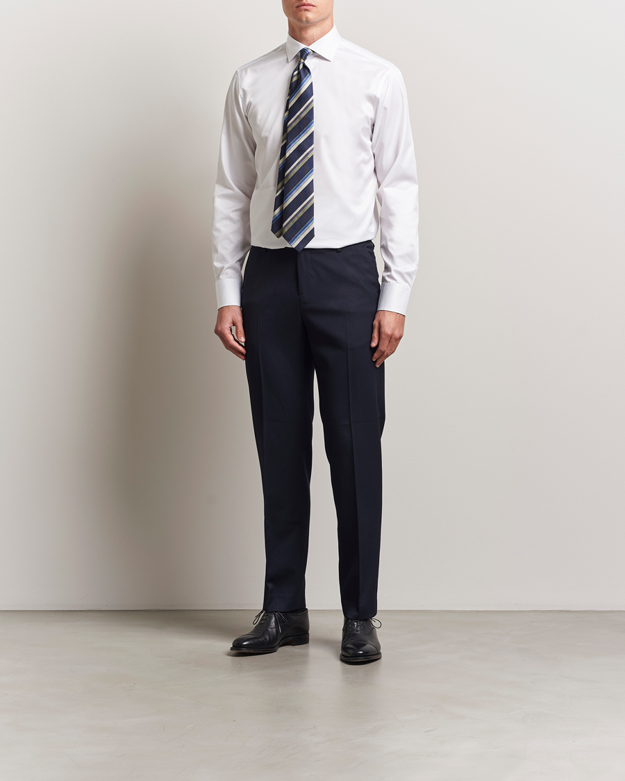 Men | Shirts | Stenströms | Fitted Body Cotton Twill Cut Away Shirt White