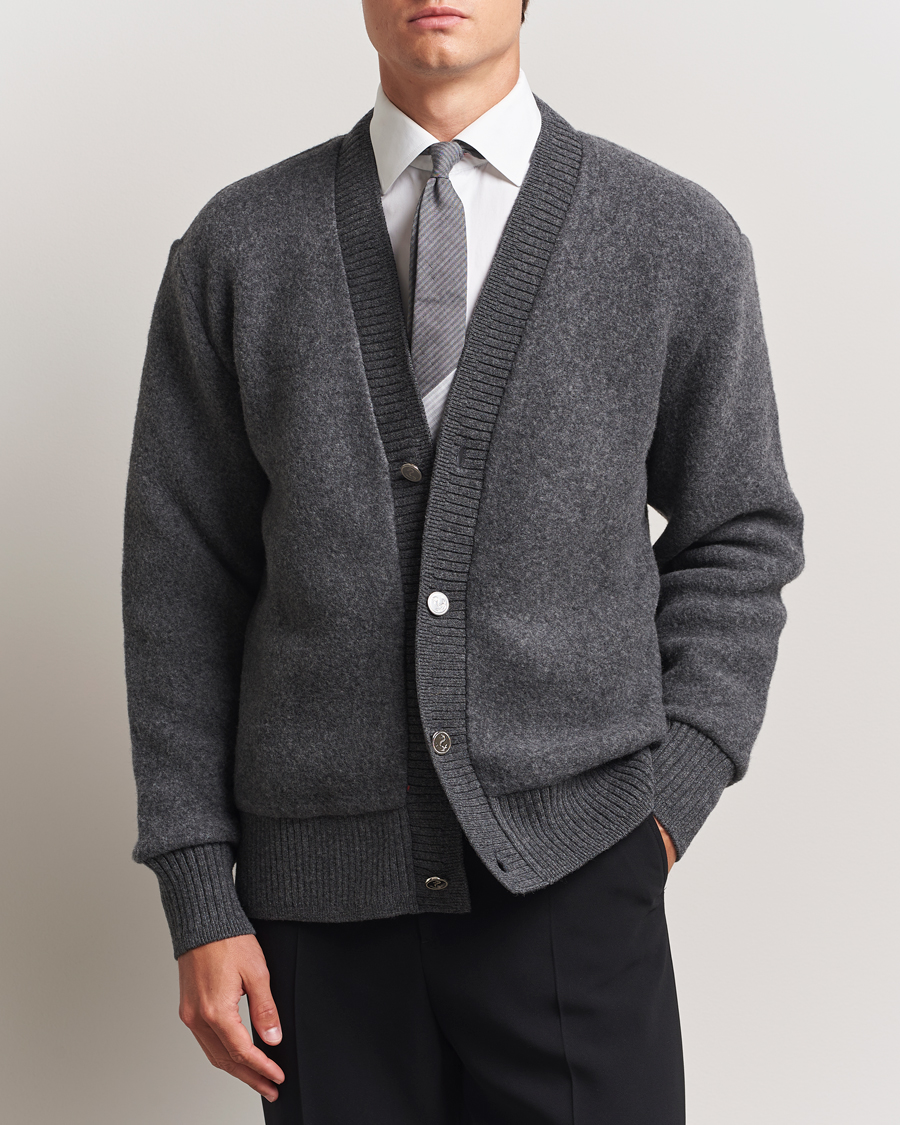 Men | Sweaters & Knitwear | Thom Browne | Wool Fleece Cardigan Charcoal