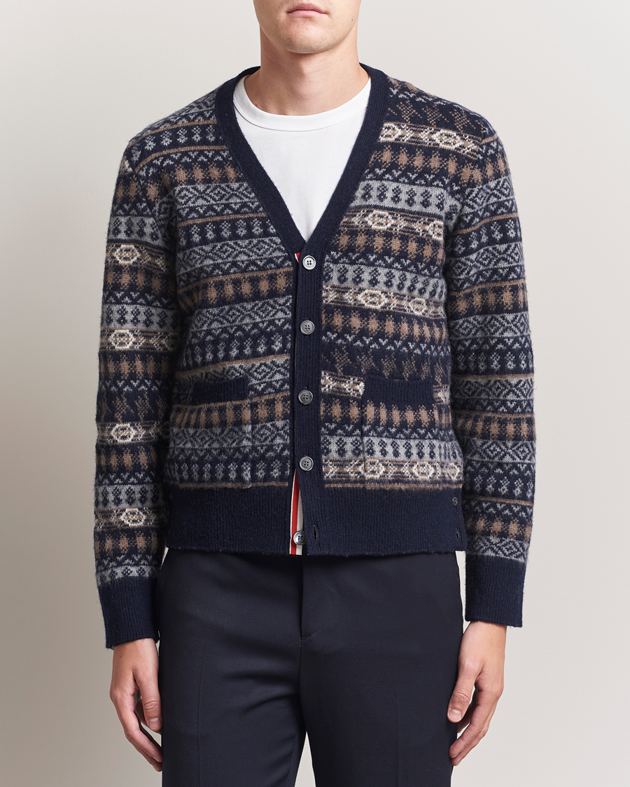 Men | Sweaters & Knitwear | Thom Browne | Fairisle Jacquard Cardigan Navy