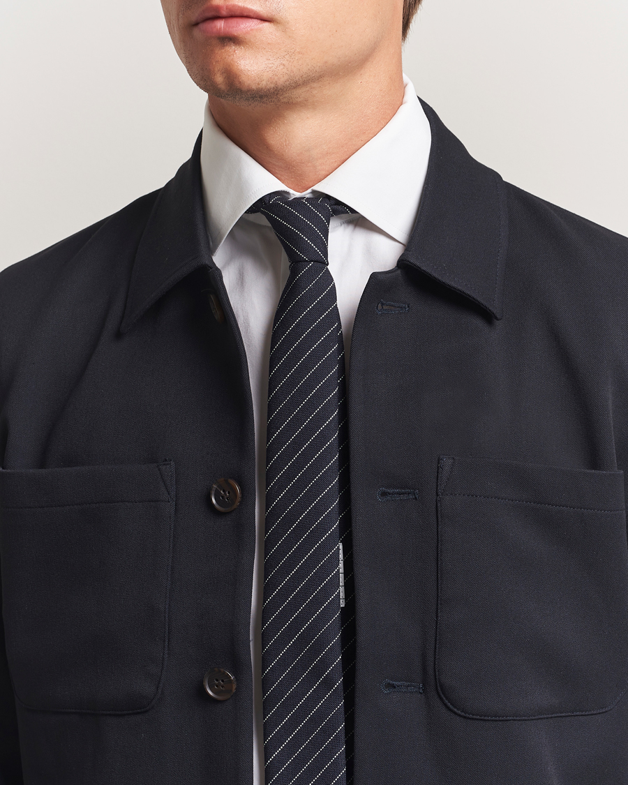 Men | Ties | Thom Browne | Pinstripe Wool Tie Navy
