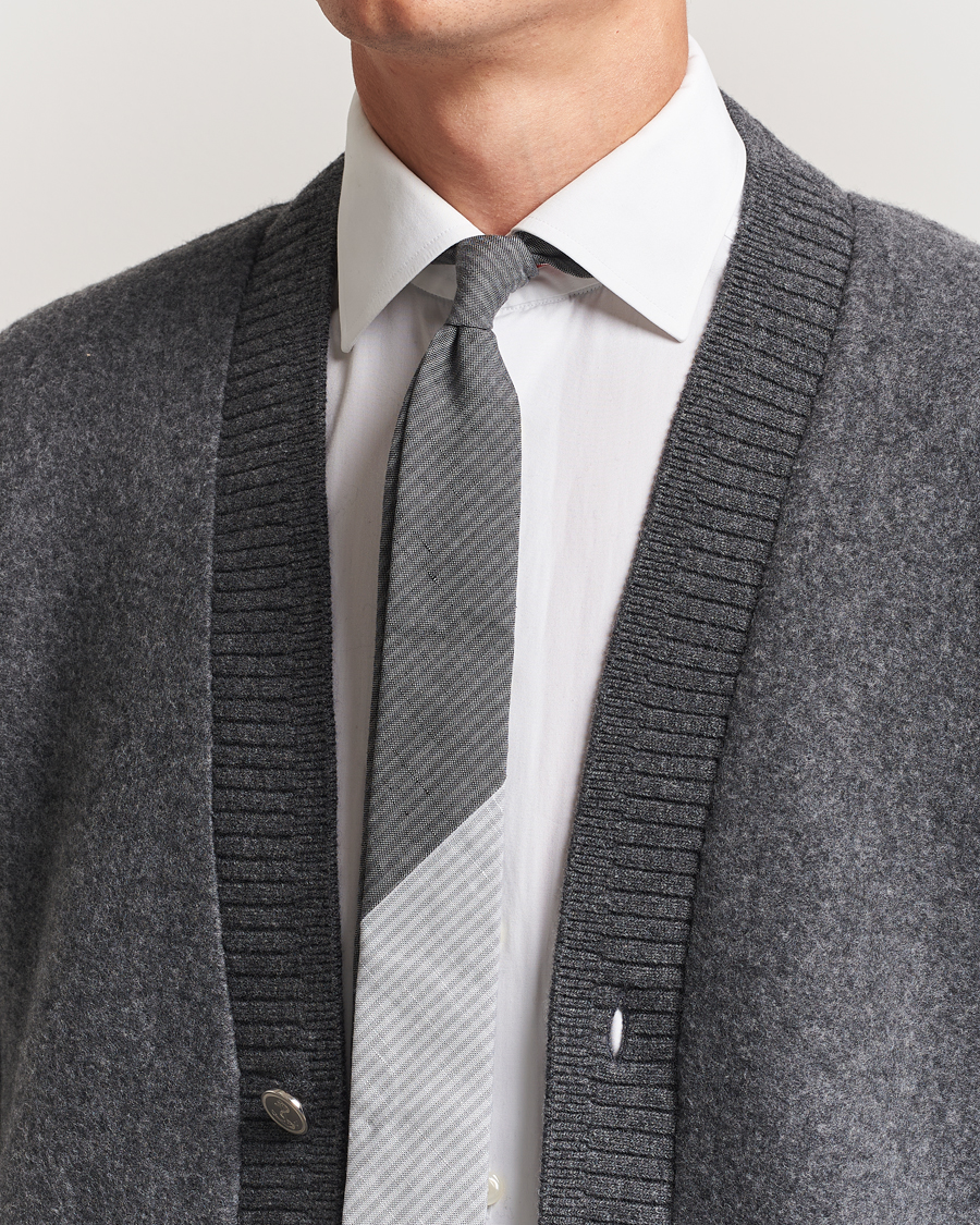 Men | Ties | Thom Browne | Uni Stripe Tie Light Grey