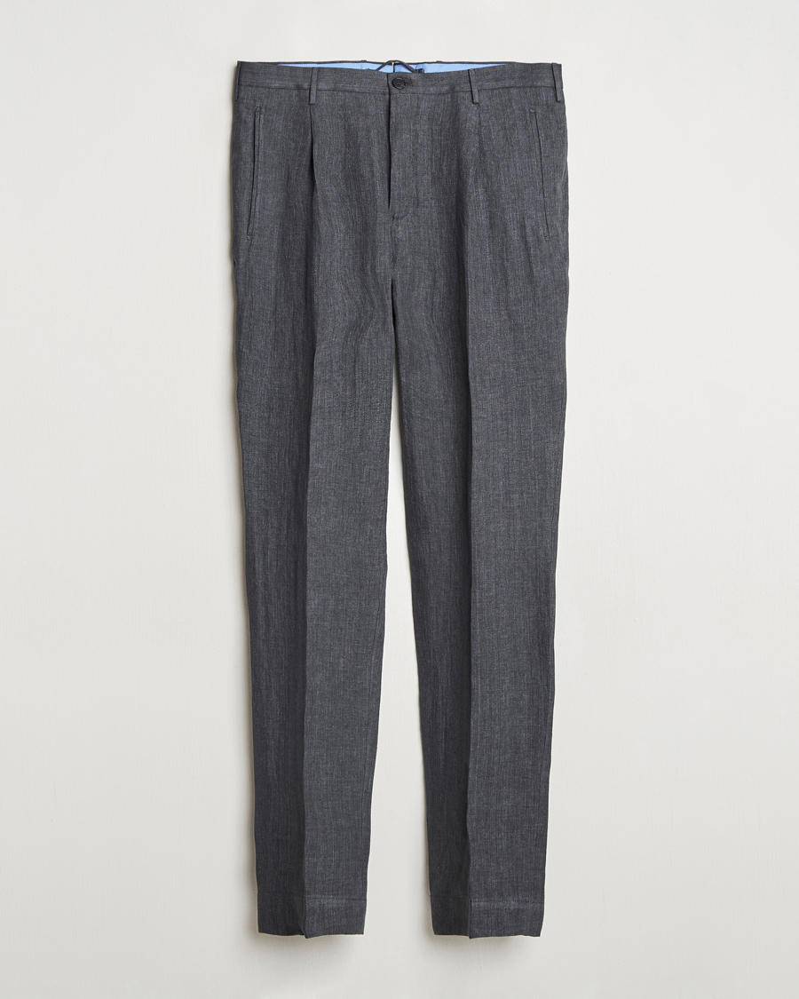 Men | Trousers | Incotex | Tapered Fit Linen Herringbone Trousers Grey