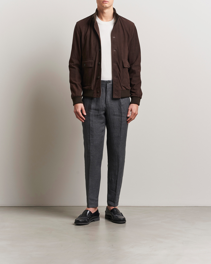 Men | Trousers | Incotex | Tapered Fit Linen Herringbone Trousers Grey