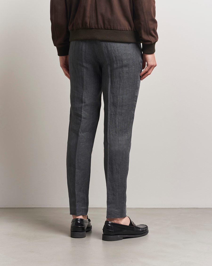 Men | Trousers | Incotex | Tapered Fit Linen Herringbone Trousers Grey