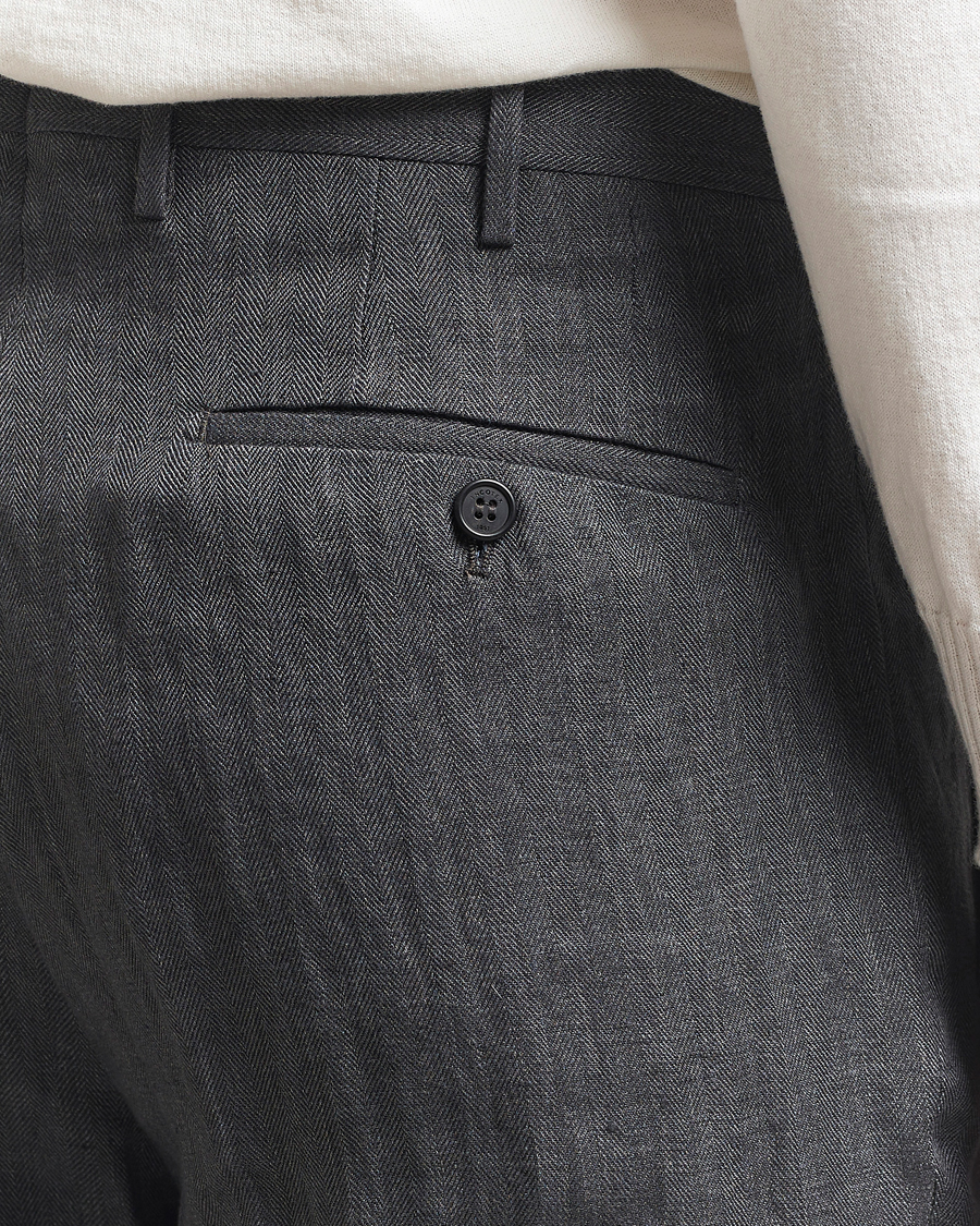 Men | Trousers | Incotex | Tapered Fit Linen Herringbone Trousers Grey