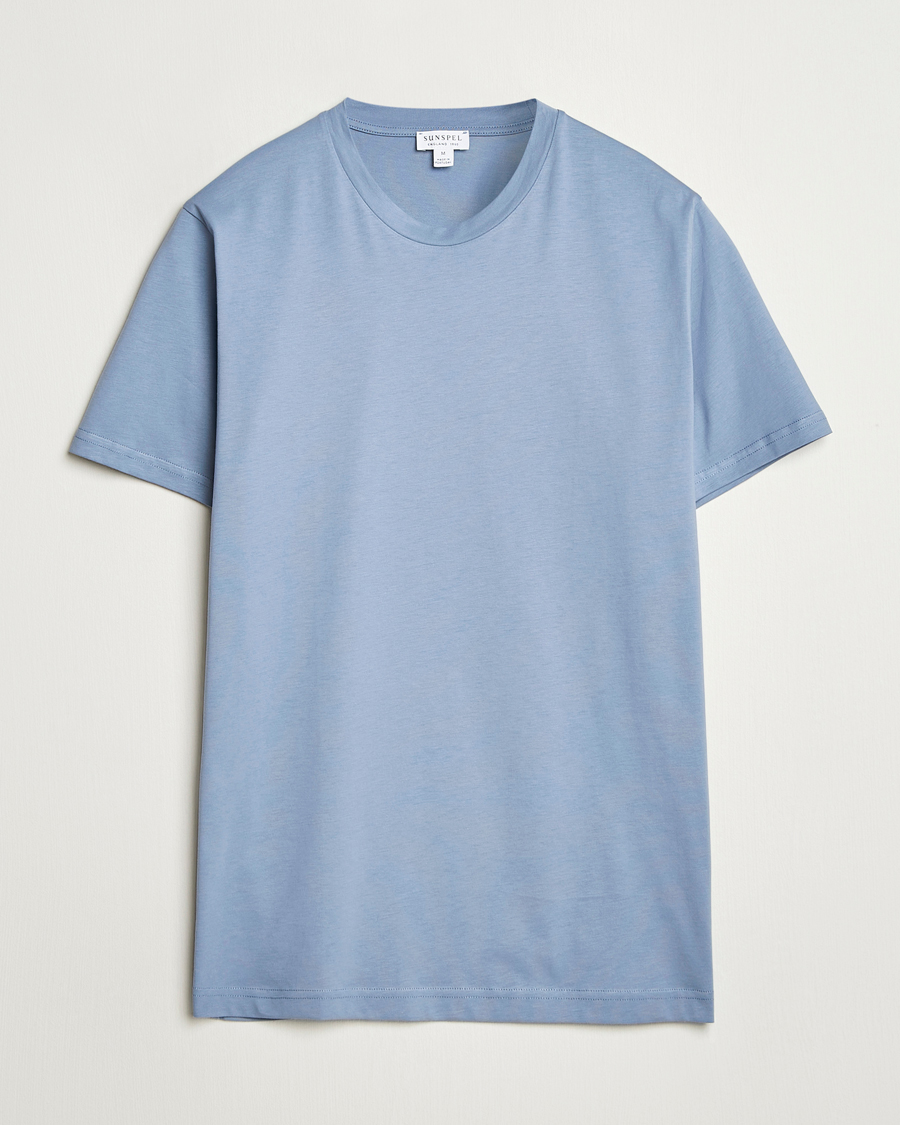 Men | T-Shirts | Sunspel | Riviera Midweight T-Shirt Vintage Blue